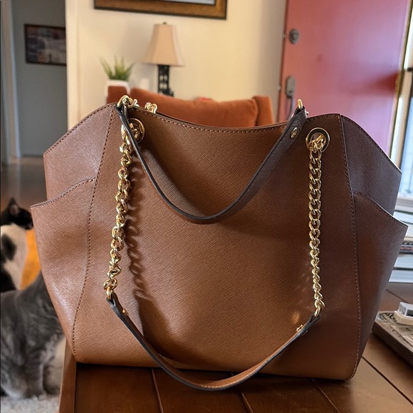 Michael Kors Chocolate Brown Shoulder Bag with Gold Accents - Picture 6 of 9